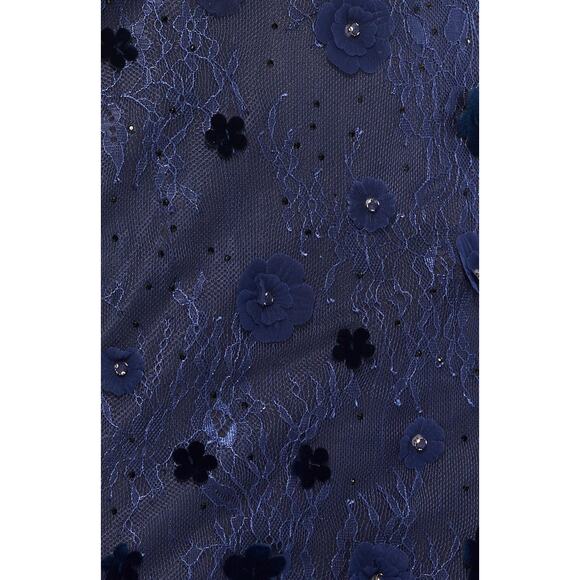 Mac Duggal 67712 Midnight Floral Appliqué Flutter Sleeve Lace Gown Size 10 NWT - Picture 4 of 12